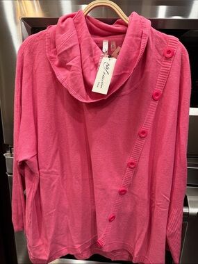 Pink Cowl Neck Button-Trim Sweater NWT